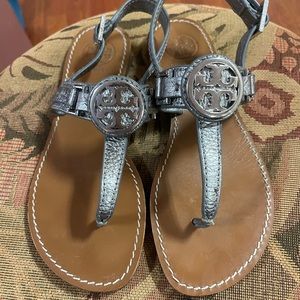 Tory Burch leather silver leather sandals